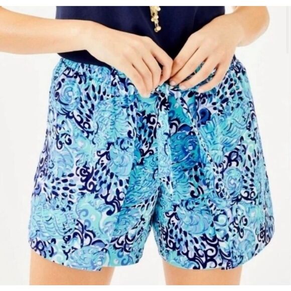 Lilly Pulitzer Womens Elastic Waist Tie Front Mylee Pull-on Shorts Blue Size 6 - Picture 1 of 9